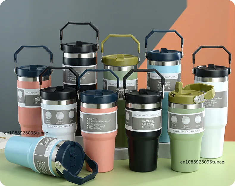 Botella de agua t&eacute;rmica de 20oz/30oz con pajita, taza de caf&eacute; de acero inoxidable para coche, mantiene el fr&iacute;o y el calor, taza t&eacute;rmica, frascos de vac&iacute;o