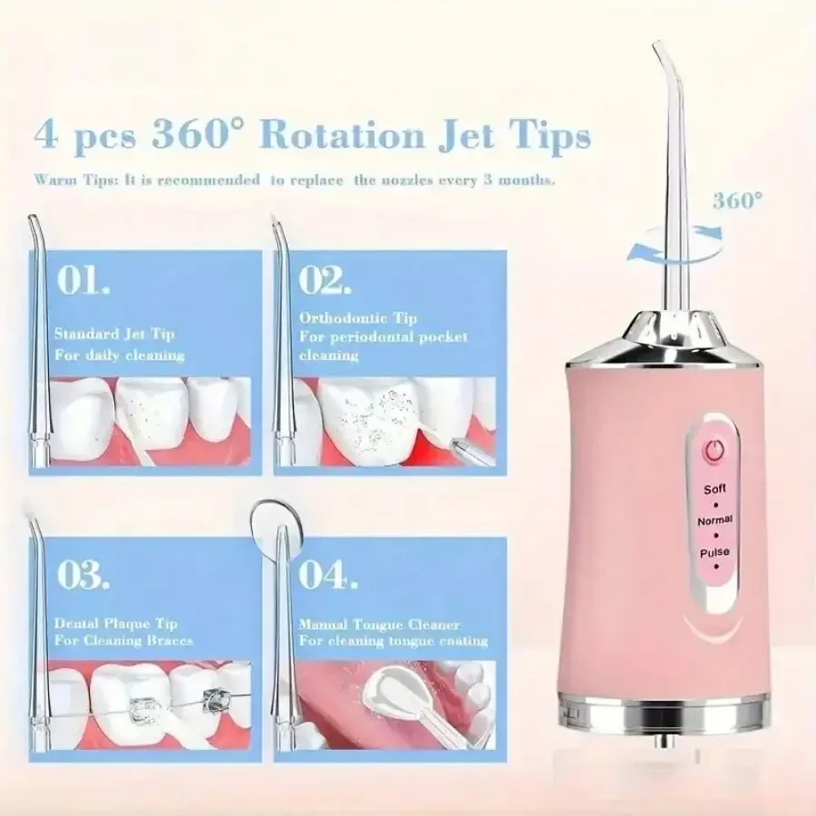 Hilo de agua el&eacute;ctrico, chip inteligente, control preciso de presi&oacute;n, boquilla giratoria de 360 ​​grados, dispositivo de limpieza dental