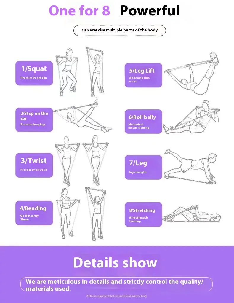 Palo de Pilates, barra de ejercicios ajustable para entrenamiento en casa, yoga, estiramiento y tonificaci&oacute;n, barra de ejercicio port&aacute;til con bandas el&aacute;sticas