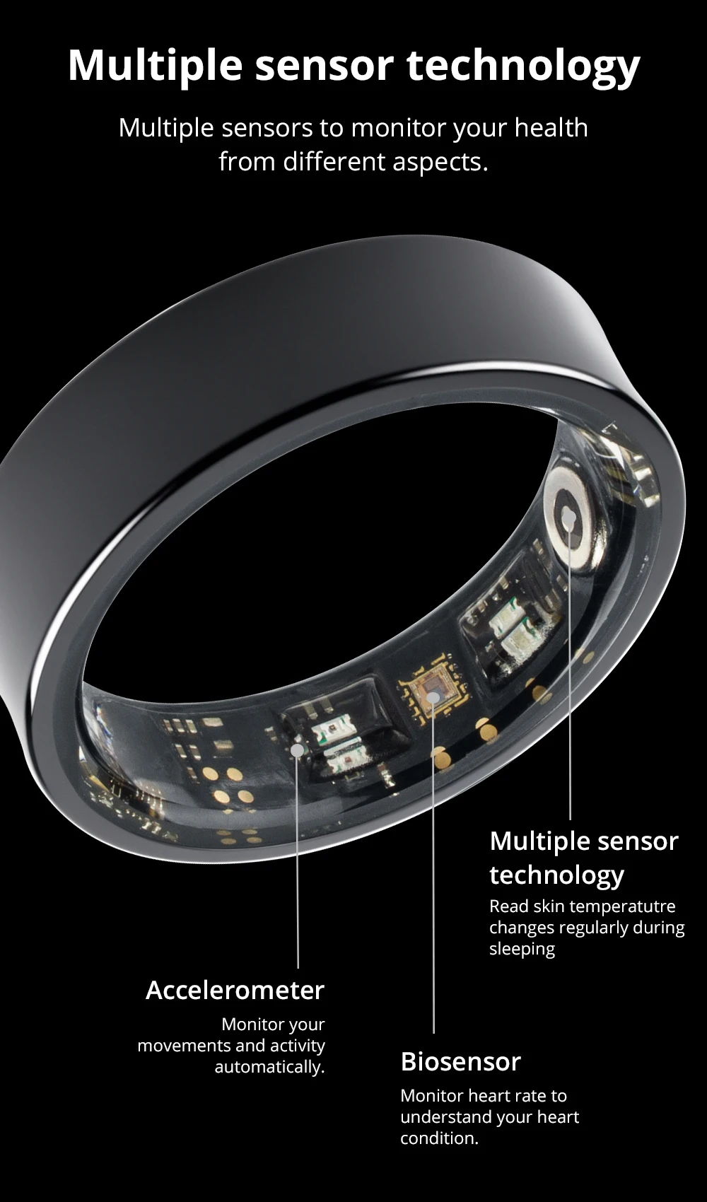 2024 COLMI R09 Smart Ring Hombres Mujeres con estuche de carga, monitor de salud y sue&ntilde;o, monitor de temperatura de la piel, duraci&oacute;n de la bater&iacute;a de 60 d&iacute;as