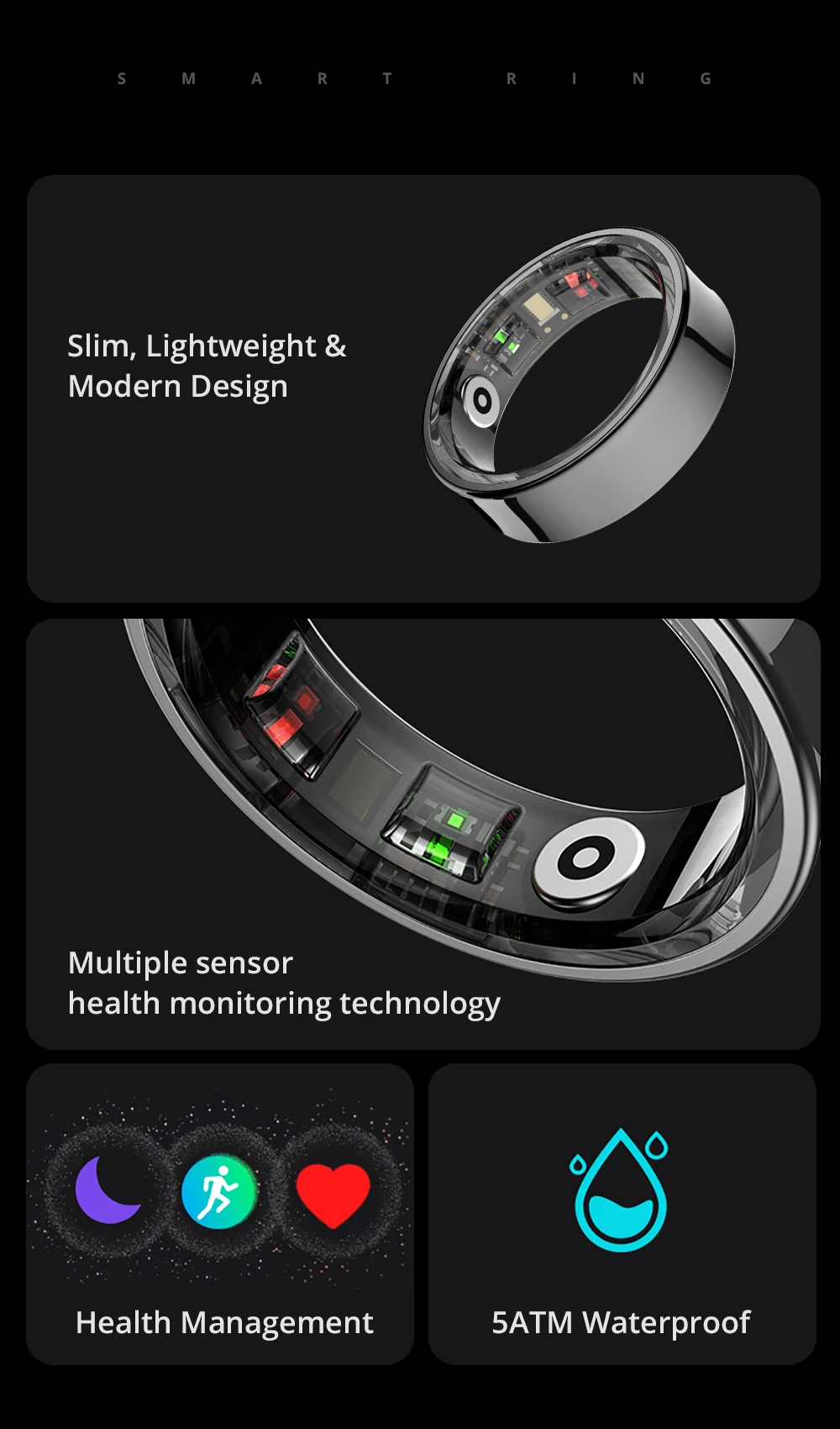 2024 COLMI R09 Smart Ring Hombres Mujeres con estuche de carga, monitor de salud y sue&ntilde;o, monitor de temperatura de la piel, duraci&oacute;n de la bater&iacute;a de 60 d&iacute;as