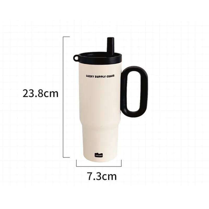 Taza Termo de acero inoxidable de 720ML con pajita y asa, bebida de caf&eacute; helado, taza aislada al vac&iacute;o, botella de agua para viaje al aire libre en coche