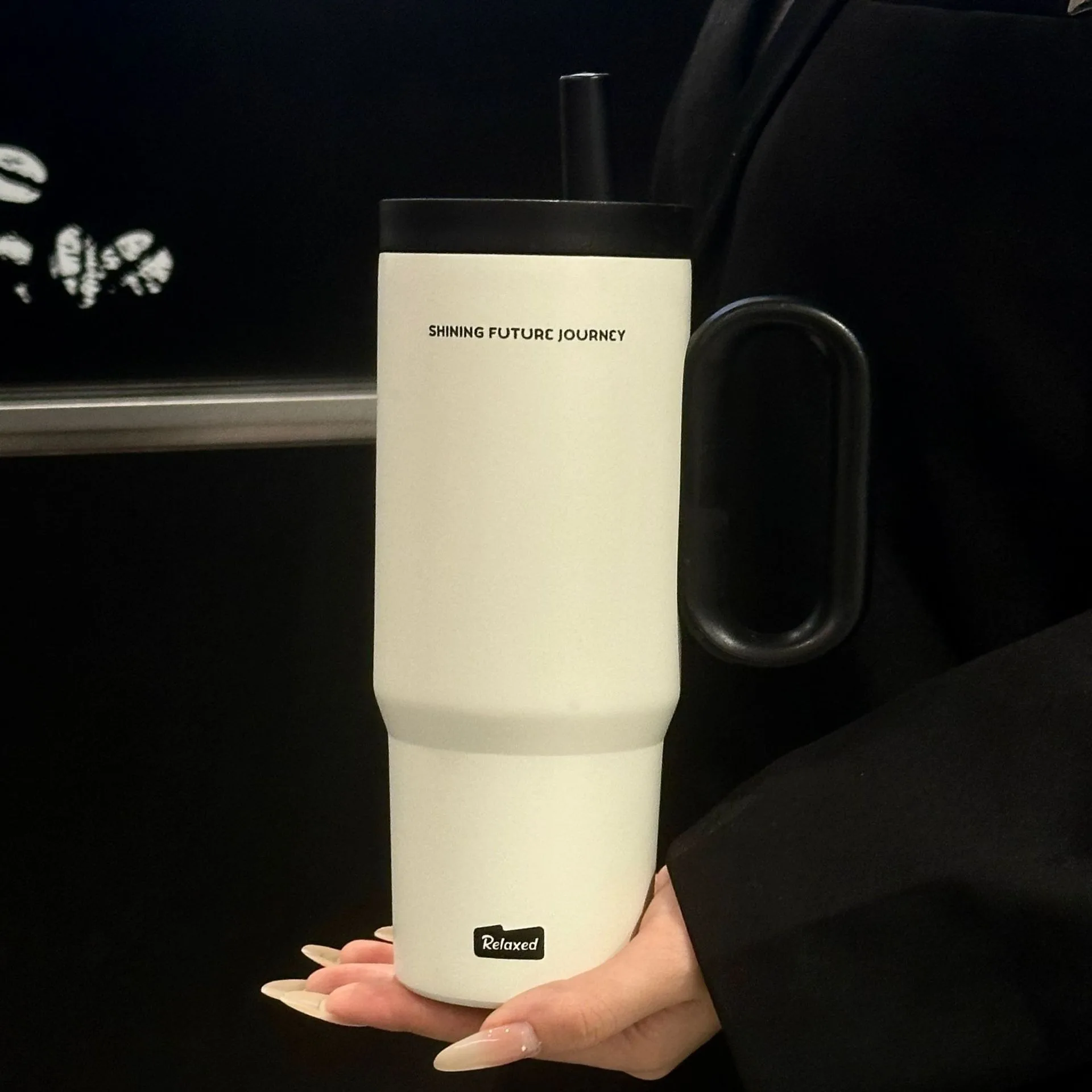 Taza Termo de acero inoxidable de 720ML con pajita y asa, bebida de caf&eacute; helado, taza aislada al vac&iacute;o, botella de agua para viaje al aire libre en coche