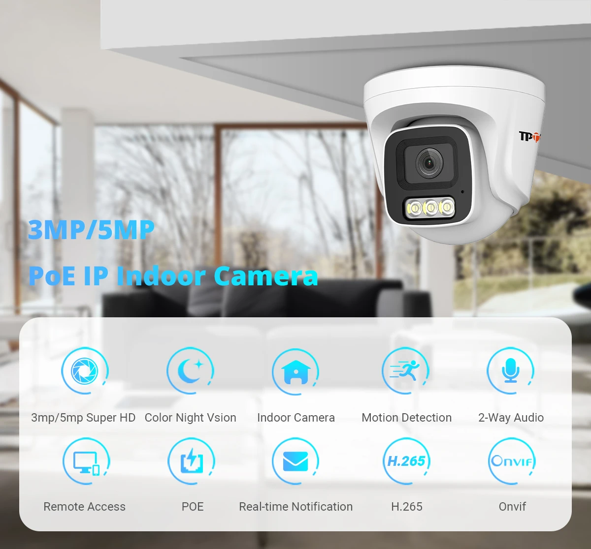 C&aacute;mara IP de 5MP POE vigilancia interior H.265 Audio bidireccional CCTV c&aacute;mara de visi&oacute;n nocturna a Color para sistema POE XMEye Pro c&aacute;mara iCSee