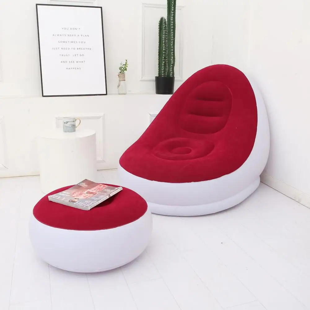 Sof&aacute; inflable plegable Flocado de PVC con taburete para pies, juego de sillas de sal&oacute;n para el almuerzo, tumbona plegable para exteriores, cama