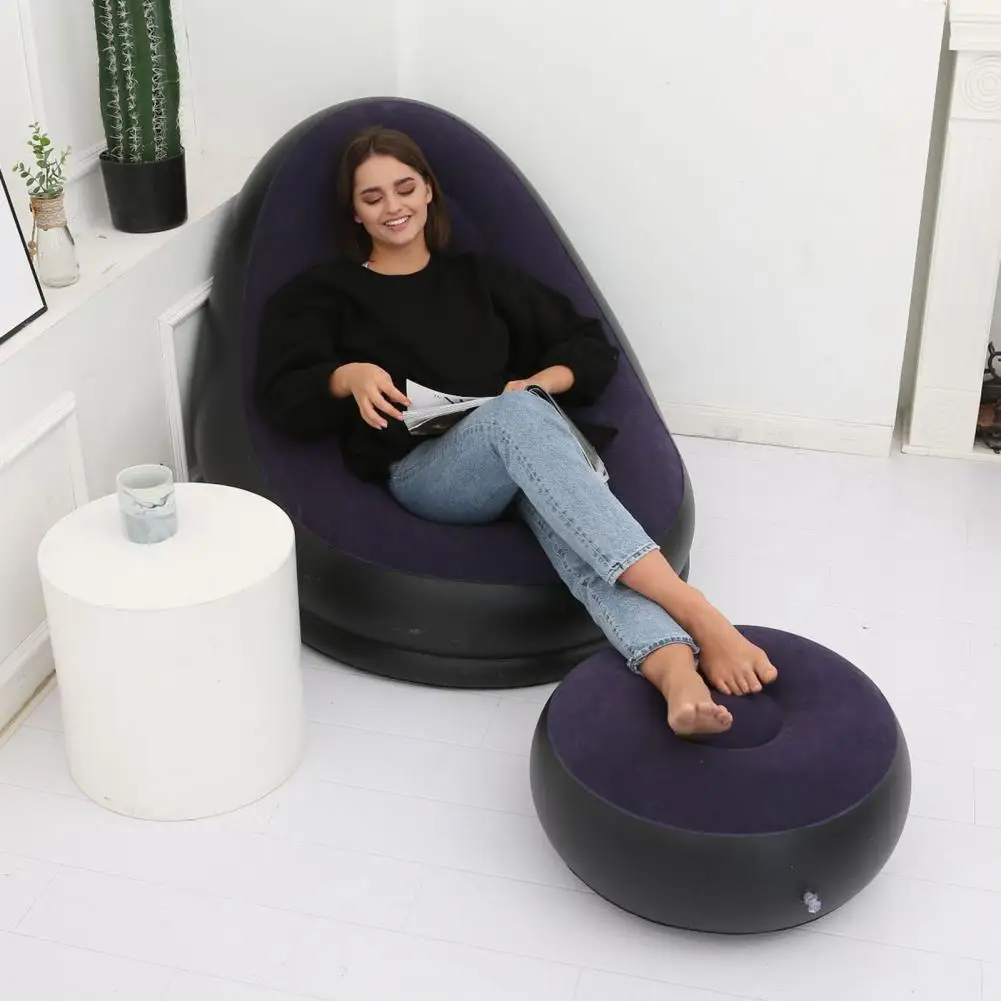 Sof&aacute; inflable plegable Flocado de PVC con taburete para pies, juego de sillas de sal&oacute;n para el almuerzo, tumbona plegable para exteriores, cama
