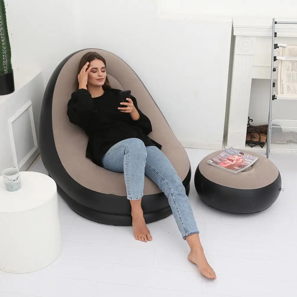 Sof&aacute; inflable plegable Flocado de PVC con taburete para pies, juego de sillas de sal&oacute;n para el almuerzo, tumbona plegable para exteriores, cama