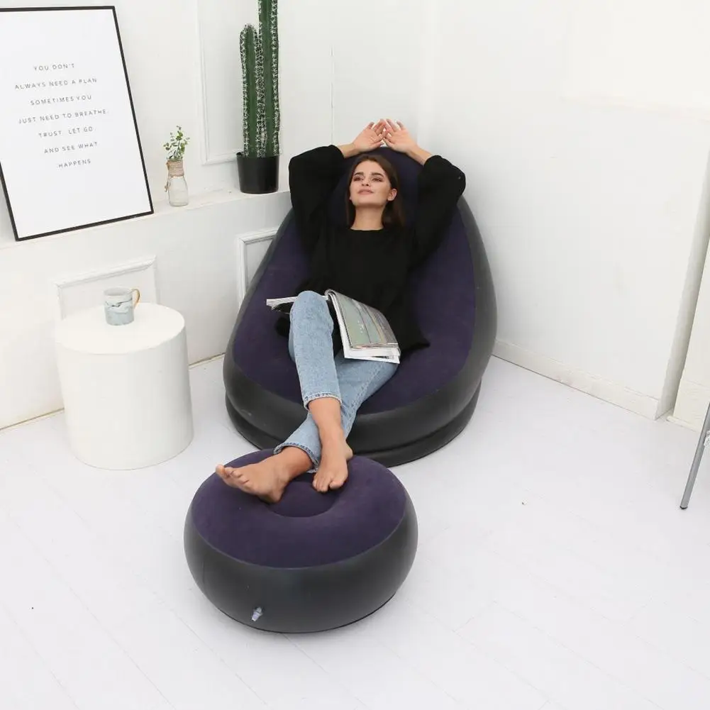Sof&aacute; inflable plegable Flocado de PVC con taburete para pies, juego de sillas de sal&oacute;n para el almuerzo, tumbona plegable para exteriores, cama