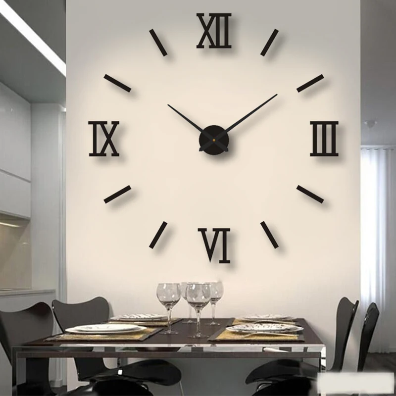 Reloj de pared 3D DIY, relojes de pared grandes, pegatinas de espejo acr&iacute;lico para sala de estar moderna, reloj de cuarzo autoadhesivo, decoraci&oacute;n silenciosa para el hogar