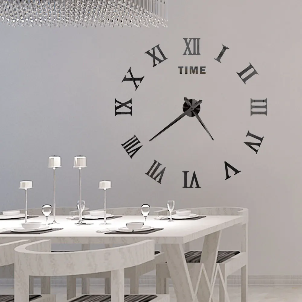Reloj de pared 3D DIY, relojes de pared grandes, pegatinas de espejo acr&iacute;lico para sala de estar moderna, reloj de cuarzo autoadhesivo, decoraci&oacute;n silenciosa para el hogar