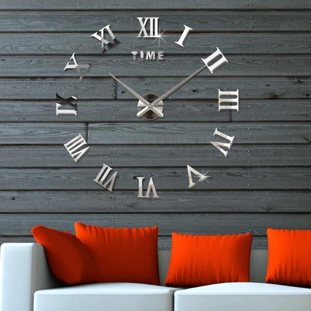 Reloj de pared 3D DIY, relojes de pared grandes, pegatinas de espejo acr&iacute;lico para sala de estar moderna, reloj de cuarzo autoadhesivo, decoraci&oacute;n silenciosa para el hogar