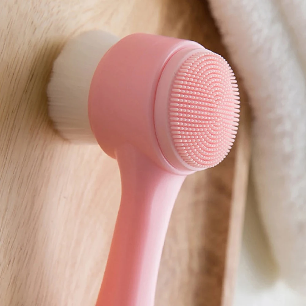 1 cepillo de limpieza Facial 2 en 1 Manual de silicona de doble cara suave cepillo de lavado de cara cerdas exfoliante cuidado de la piel