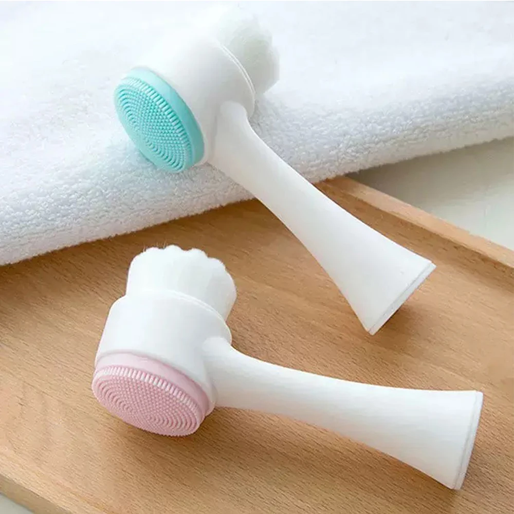 1 cepillo de limpieza Facial 2 en 1 Manual de silicona de doble cara suave cepillo de lavado de cara cerdas exfoliante cuidado de la piel
