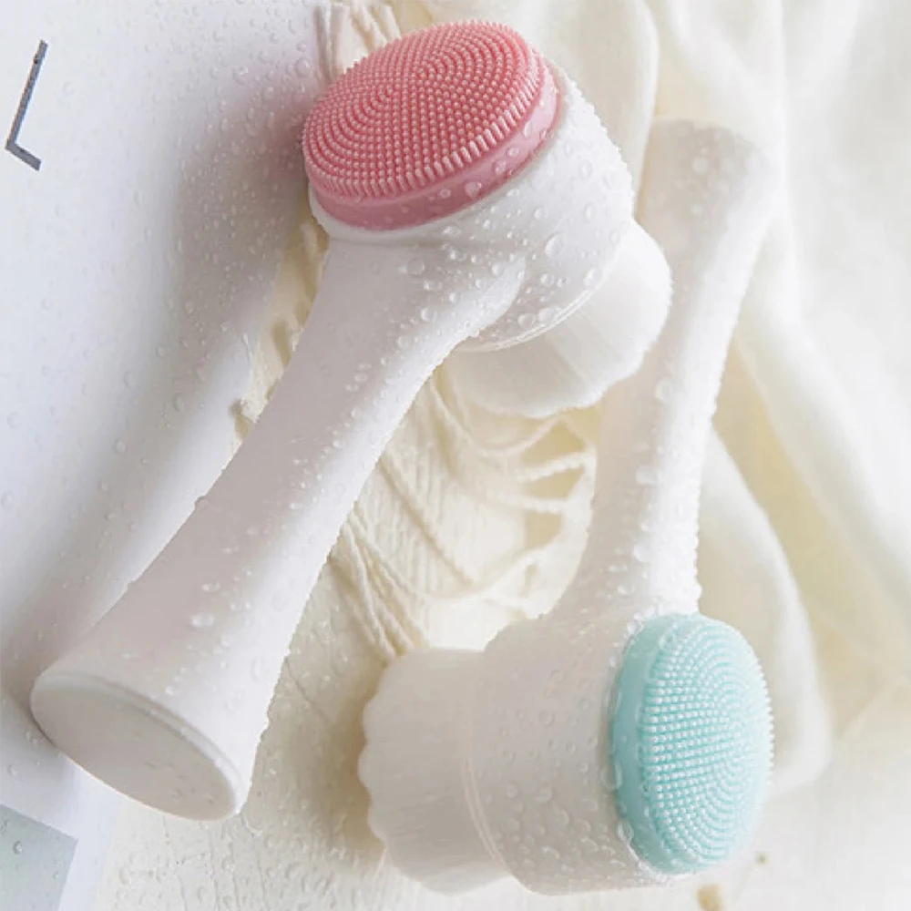1 cepillo de limpieza Facial 2 en 1 Manual de silicona de doble cara suave cepillo de lavado de cara cerdas exfoliante cuidado de la piel