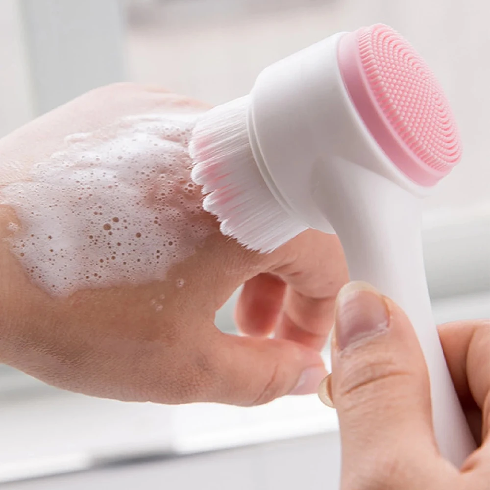 1 cepillo de limpieza Facial 2 en 1 Manual de silicona de doble cara suave cepillo de lavado de cara cerdas exfoliante cuidado de la piel