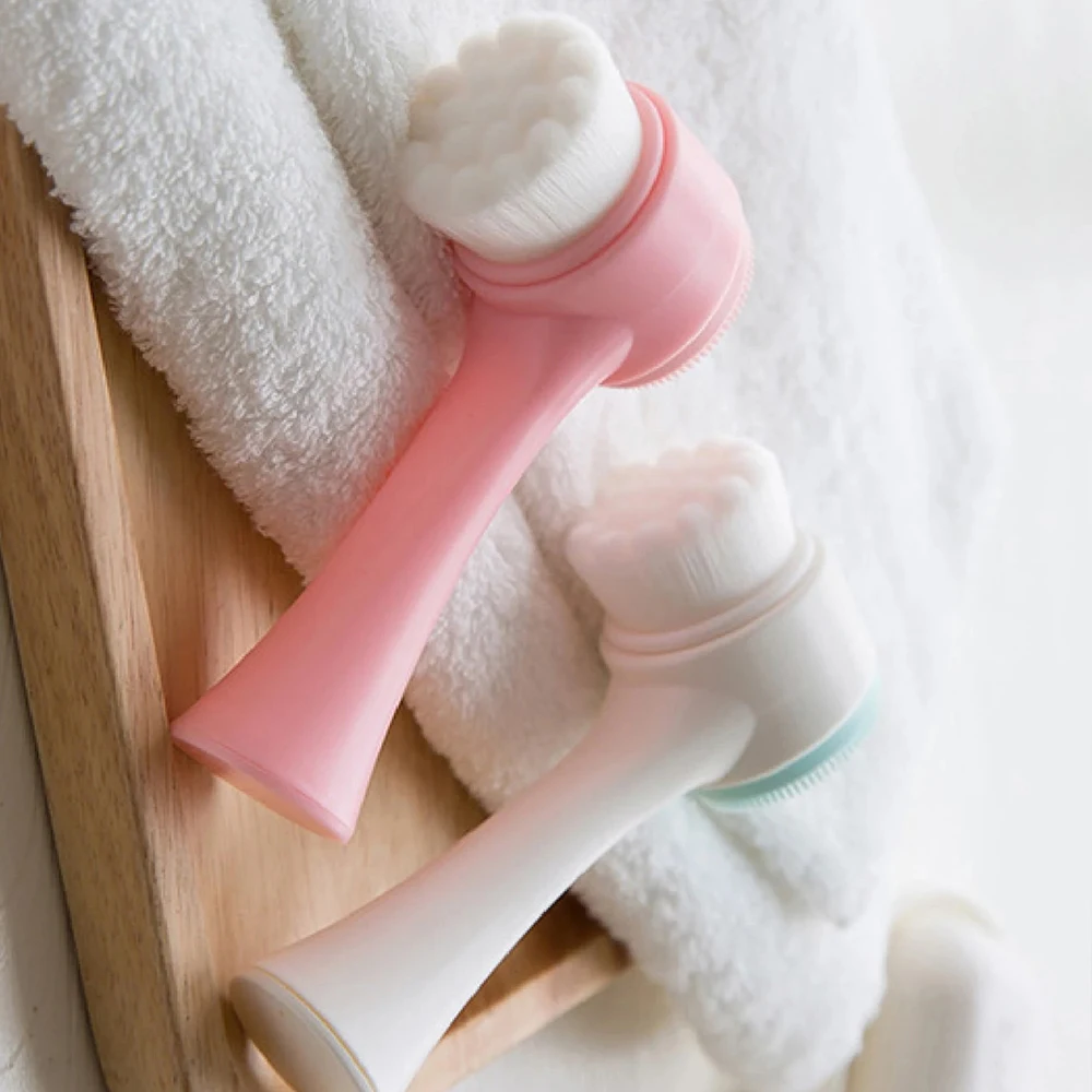 1 cepillo de limpieza Facial 2 en 1 Manual de silicona de doble cara suave cepillo de lavado de cara cerdas exfoliante cuidado de la piel