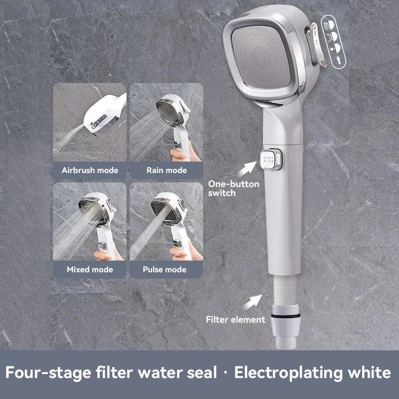 Cabezal de Ducha para Xiaomi, 4 Modos, Manual, con Bot&oacute;n de Paro de Agua, Masaje, Alta Presi&oacute;n, Filtro ABS, Accesorios de Ba&ntilde;o