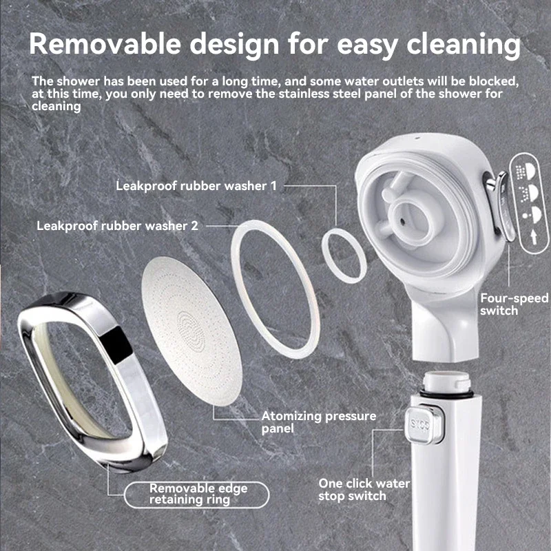 Cabezal de Ducha para Xiaomi, 4 Modos, Manual, con Bot&oacute;n de Paro de Agua, Masaje, Alta Presi&oacute;n, Filtro ABS, Accesorios de Ba&ntilde;o