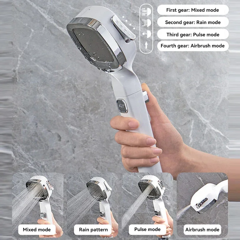 Cabezal de Ducha para Xiaomi, 4 Modos, Manual, con Bot&oacute;n de Paro de Agua, Masaje, Alta Presi&oacute;n, Filtro ABS, Accesorios de Ba&ntilde;o