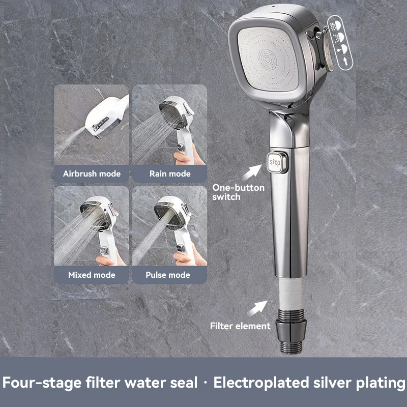 Cabezal de Ducha para Xiaomi, 4 Modos, Manual, con Bot&oacute;n de Paro de Agua, Masaje, Alta Presi&oacute;n, Filtro ABS, Accesorios de Ba&ntilde;o