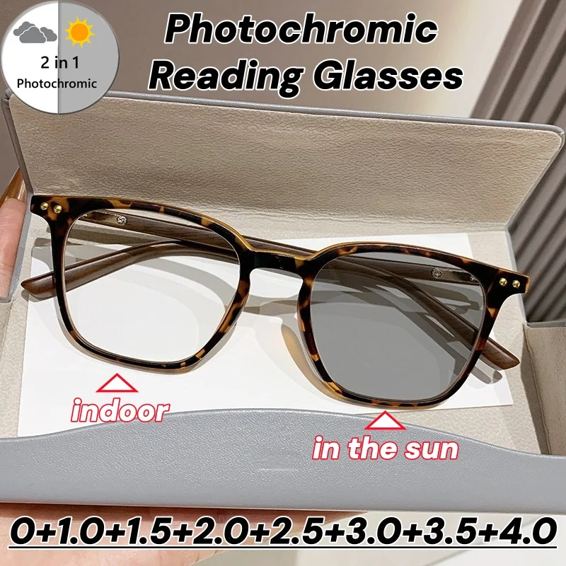 2026 gafas de lectura fotocrom&aacute;ticas de moda para mujer, montura cuadrada que cambia de color, presbicia, gafas de sol Anti-UV Vintage para hombres 0 + 1,0 + 4,0