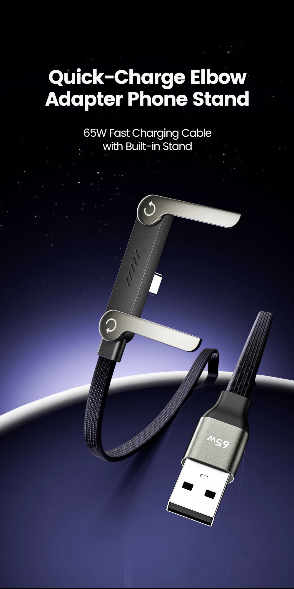 Cable de Carga R&aacute;pida USB Tipo C de 240W con Soporte Plegable 2 en 1, Cable de Datos USB C, Soporte para Tel&eacute;fono, Cable de Carga para iPhone 17 16 15 Samsung