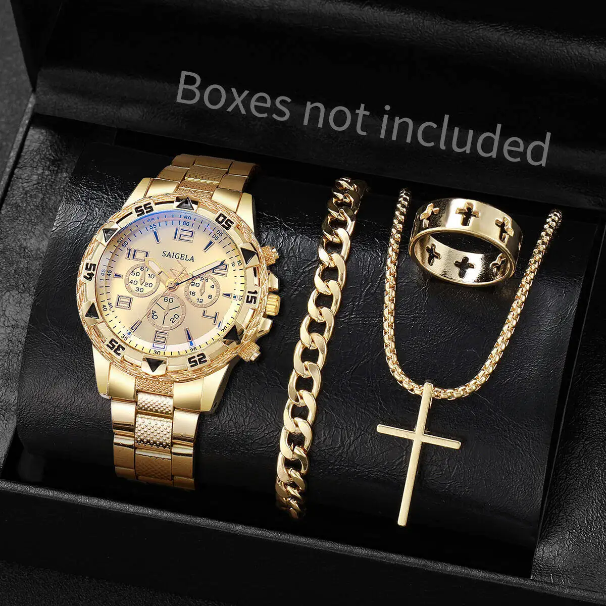 4 unids/set de relojes de acero inoxidable a la moda para Hombre, Reloj de pulsera de cuarzo de lujo, conjunto de joyer&iacute;a para Hombre (caja no incluida)