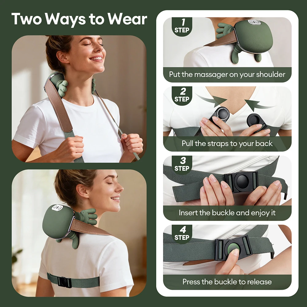 Masajeador bi&oacute;nico 4D para dedos, cuello y hombros, inal&aacute;mbrico, Trapecio Cervical, masaje para amasar, chal, Motor sin escobillas, masajeador de cuello