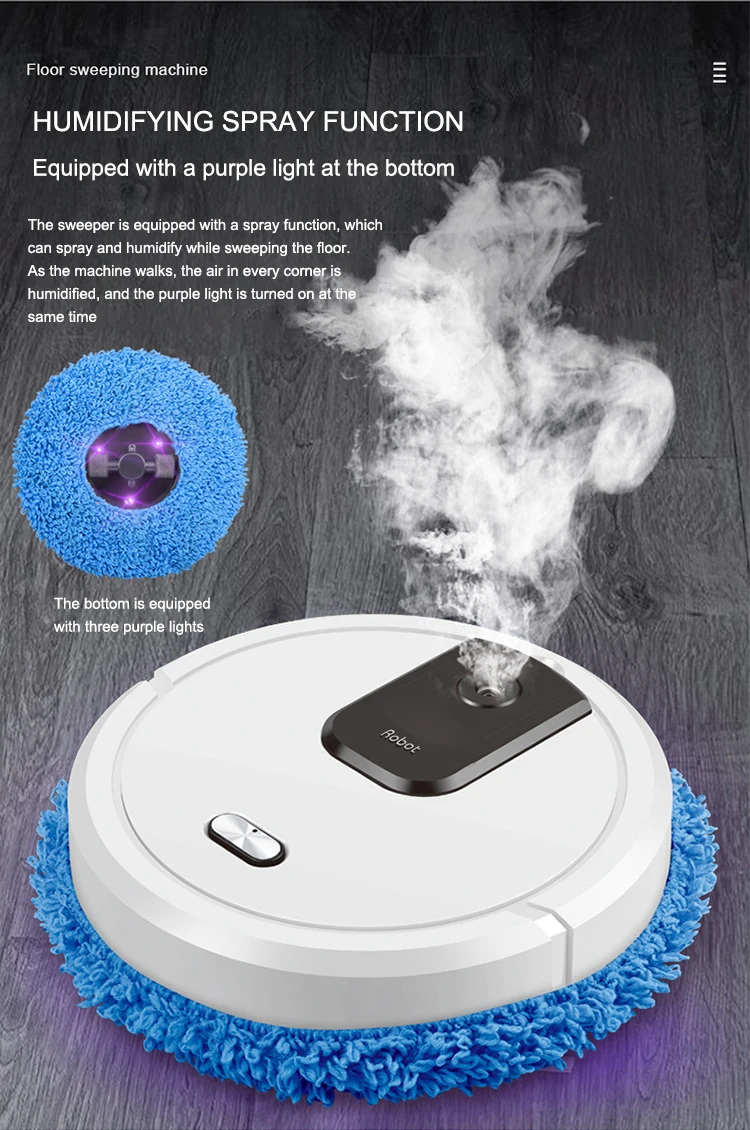 Robot Aspirador Inteligente con Funci&oacute;n de Fregado en Seco y H&uacute;medo, Recargable, Electrodom&eacute;stico con Pulverizador Humidificador