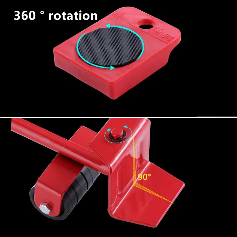 Juego de Herramientas para Mover Muebles, Rodillos de Transporte, Barra con Ruedas para Levantar y Mover Objetos Pesados, Herramienta Manual