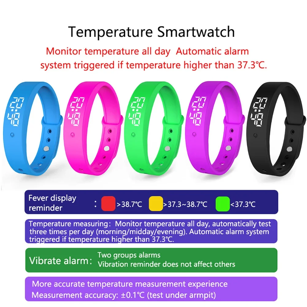 Pulsera inteligente Digital LED, reloj inteligente resistente al agua con Monitor de temperatura corporal, banda inteligente, recordatorio de alarma de vibraci&oacute;n