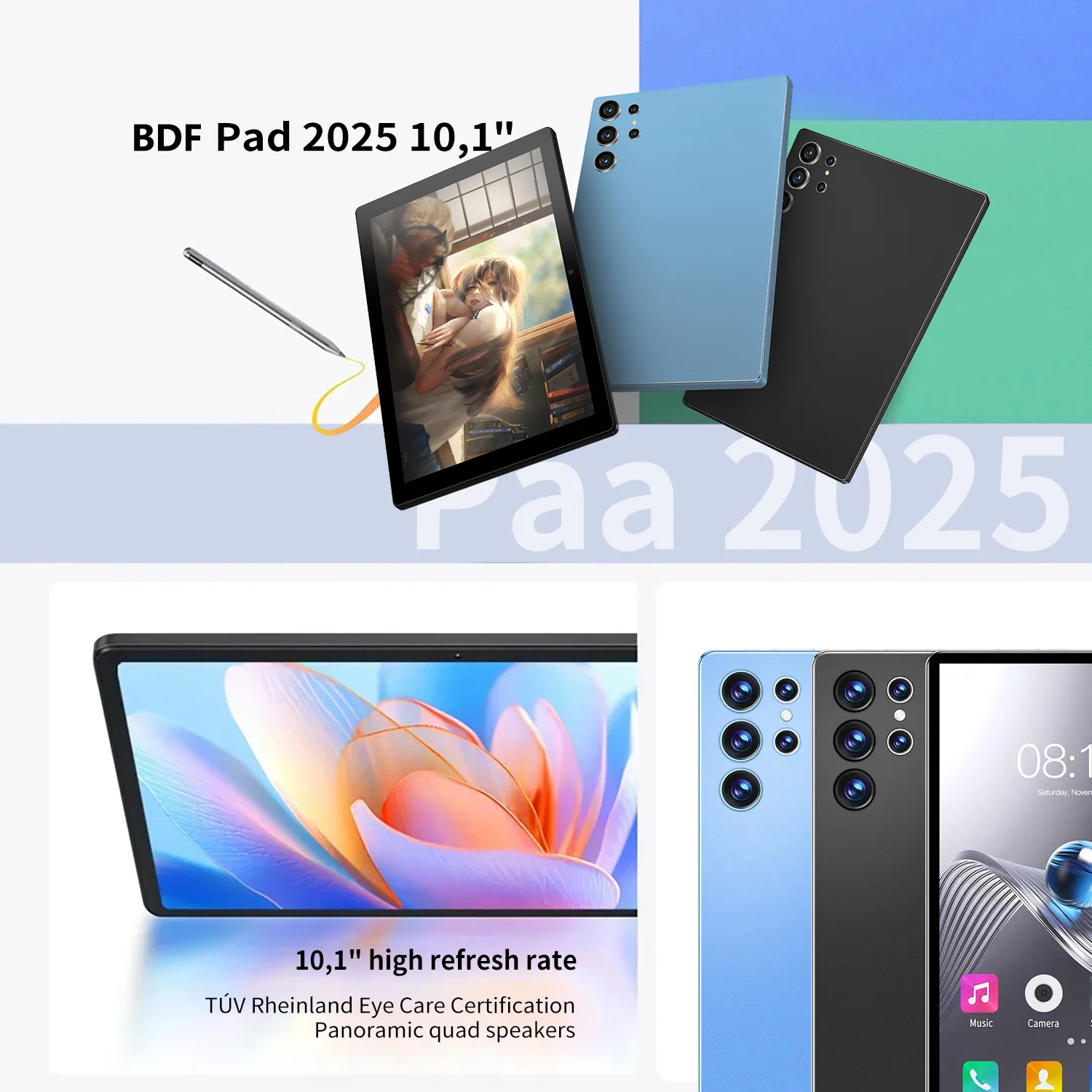 2025 nueva almohadilla mejorada tableta Android de 10,1 pulgadas pantalla HD Octa Core 4GB RAM 64GB ROM llamada telef&oacute;nica Dual WiFi Google Play Tablet PC