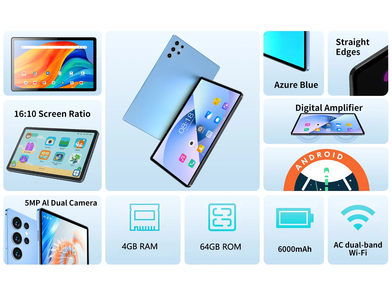 2025 nueva almohadilla mejorada tableta Android de 10,1 pulgadas pantalla HD Octa Core 4GB RAM 64GB ROM llamada telef&oacute;nica Dual WiFi Google Play Tablet PC