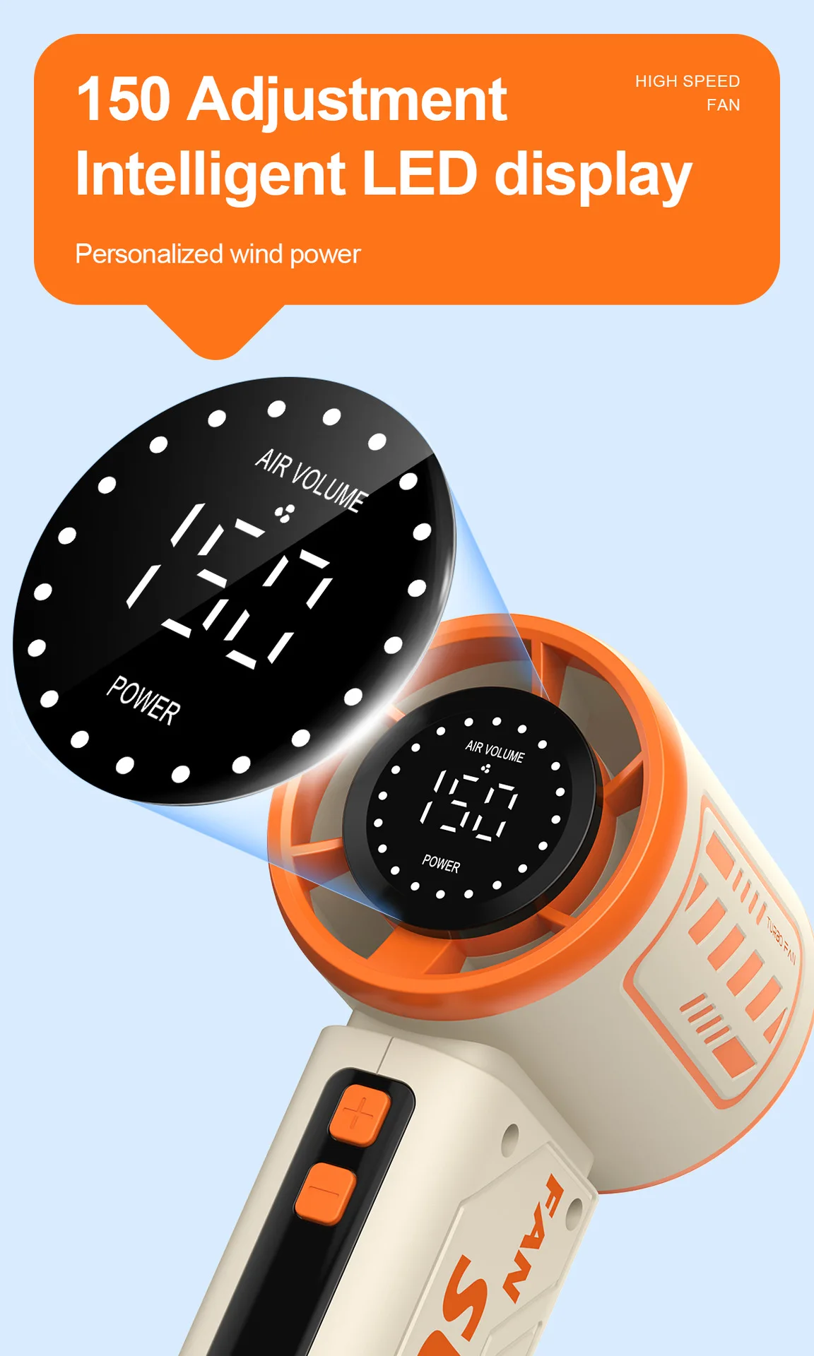 Ventilador Port&aacute;til de Mano BAOTAI - Ventilador Turbo Port&aacute;til con 150 Velocidades de Viento, 3600mAh y Carga USB Tipo-C