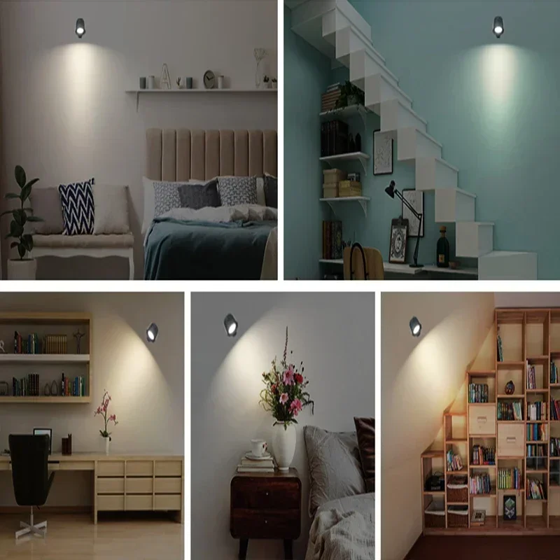 L&aacute;mpara Led de pared de doble cabezal con Control remoto t&aacute;ctil, luz nocturna port&aacute;til inal&aacute;mbrica con recarga USB giratoria 360 para lectura de dormitorio