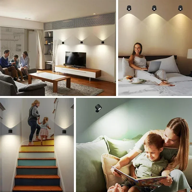 L&aacute;mpara Led de pared de doble cabezal con Control remoto t&aacute;ctil, luz nocturna port&aacute;til inal&aacute;mbrica con recarga USB giratoria 360 para lectura de dormitorio