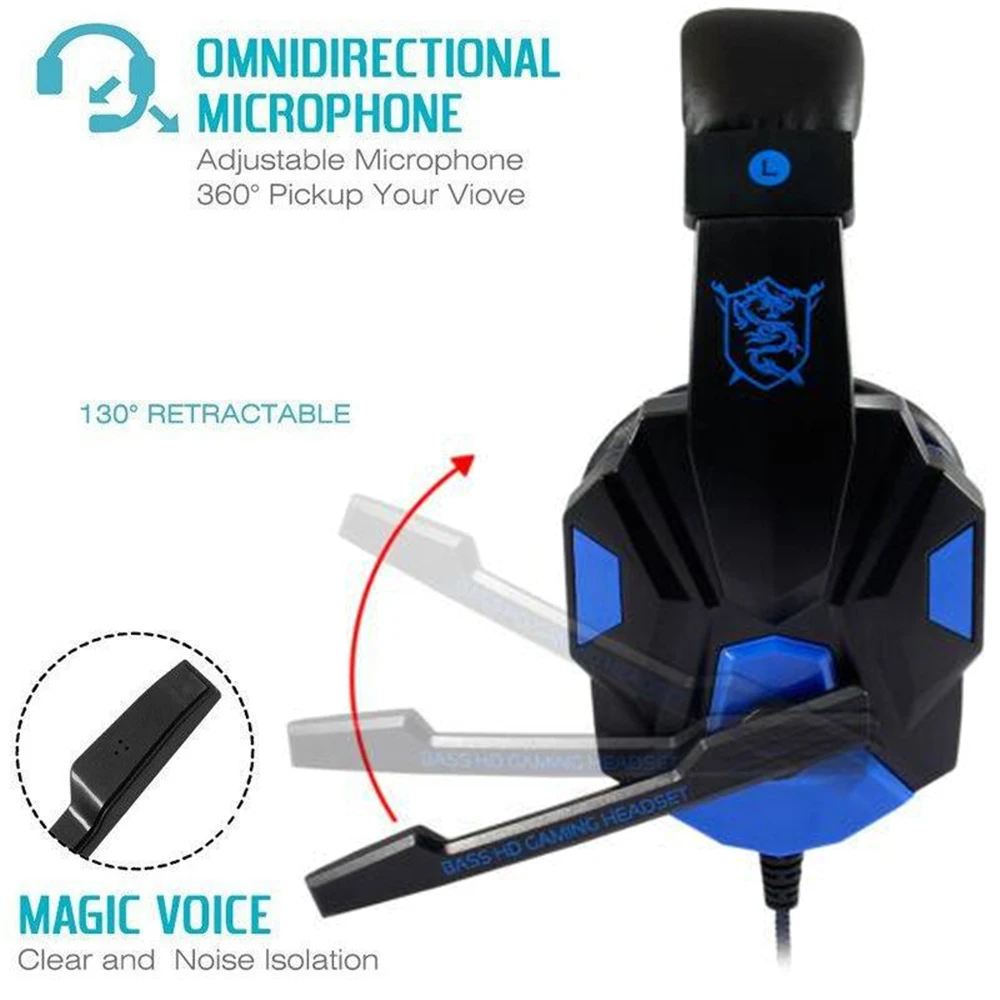 Auriculares con cable para PS4, PS5, Xbox, Smartphone, PC, auriculares para juegos, auriculares ajustables de 120 &deg; con micr&oacute;fono con cancelaci&oacute;n de ruido