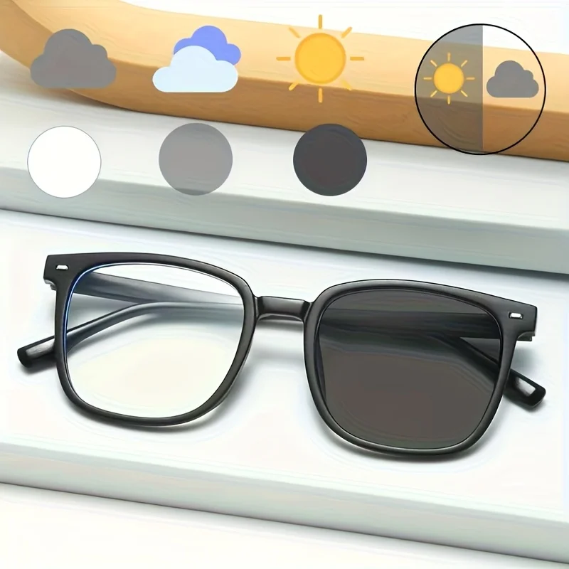 Gafas de Computadora Fotocrom&aacute;ticas Unisex, Montura Met&aacute;lica Cuadrada, Anti-Luz Azul, Anti-Radiaci&oacute;n, Lentes Reemplazables
