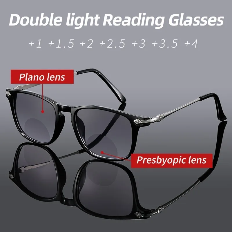 Gafas de lectura bifocales Retro, montura cuadrada elegante Unisex, dise&ntilde;o de bisagra de resorte, aumento de 1,0 a 4,0x, 2 uds.