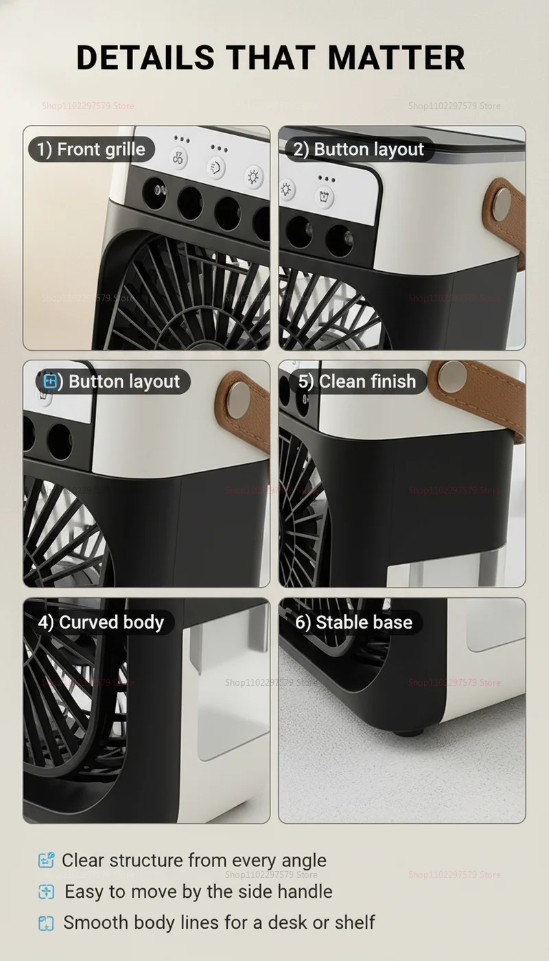 Ventilador 3 en 1, Mini Enfriador de Aire Dom&eacute;stico, Luz Nocturna LED, Humidificador Port&aacute;til, Ventilador con Ajuste de Aire, Ventilador para Oficina y Hogar