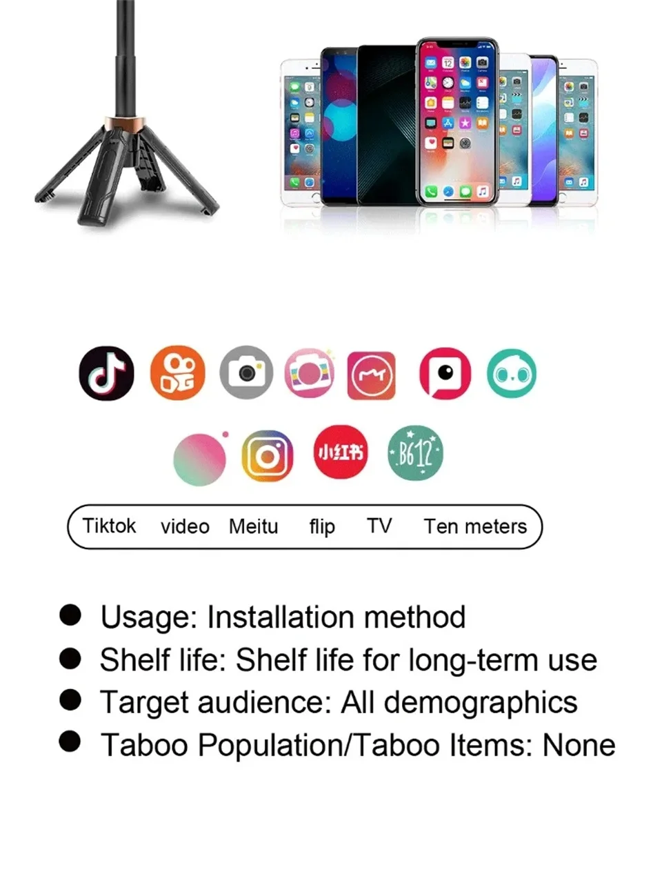 FANGTUOSI Mini palo de Selfie soporte para tel&eacute;fono port&aacute;til ayuda de disparo dise&ntilde;o integrado vers&aacute;til control remoto Bluetooth para transmisiones en vivo