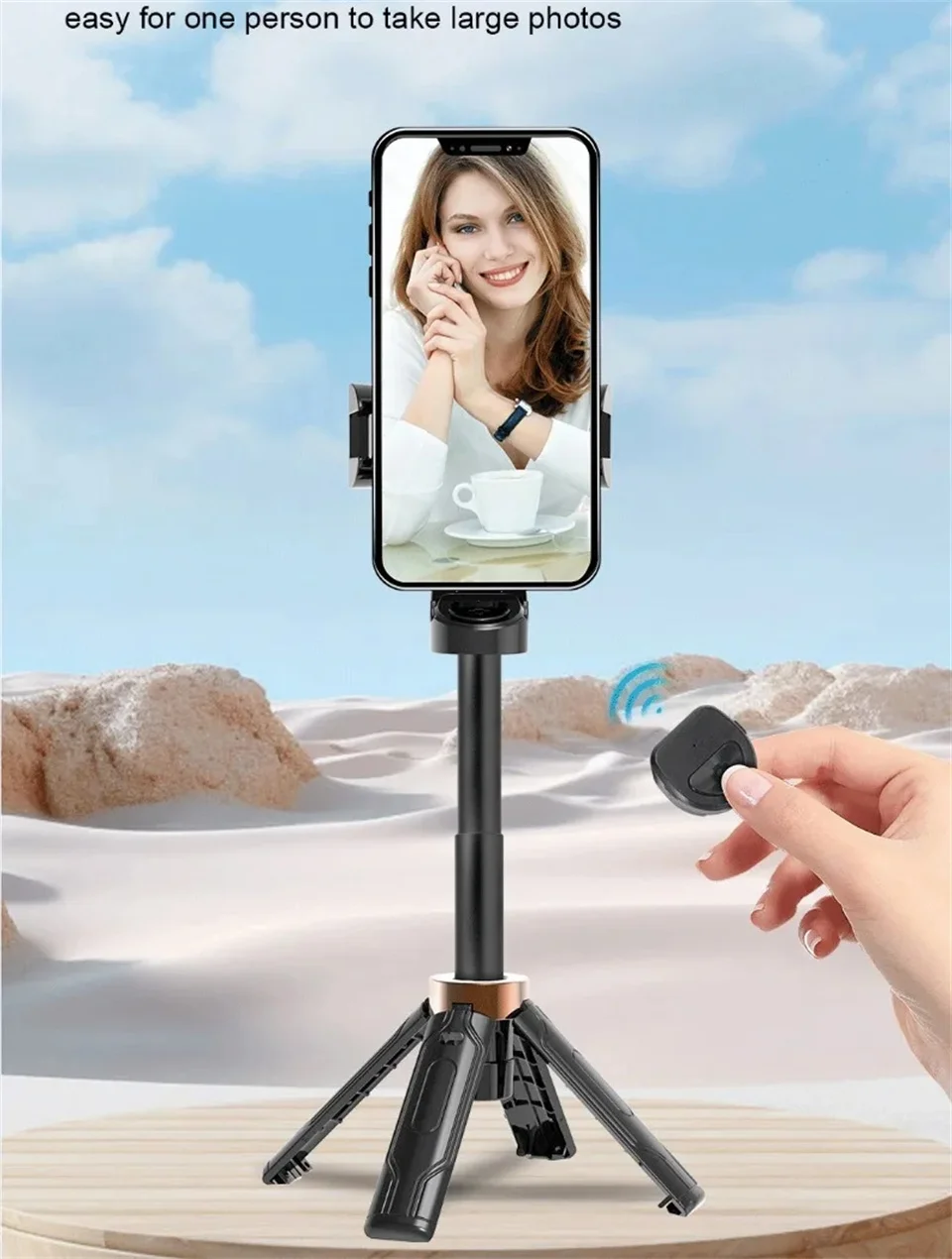FANGTUOSI Mini palo de Selfie soporte para tel&eacute;fono port&aacute;til ayuda de disparo dise&ntilde;o integrado vers&aacute;til control remoto Bluetooth para transmisiones en vivo