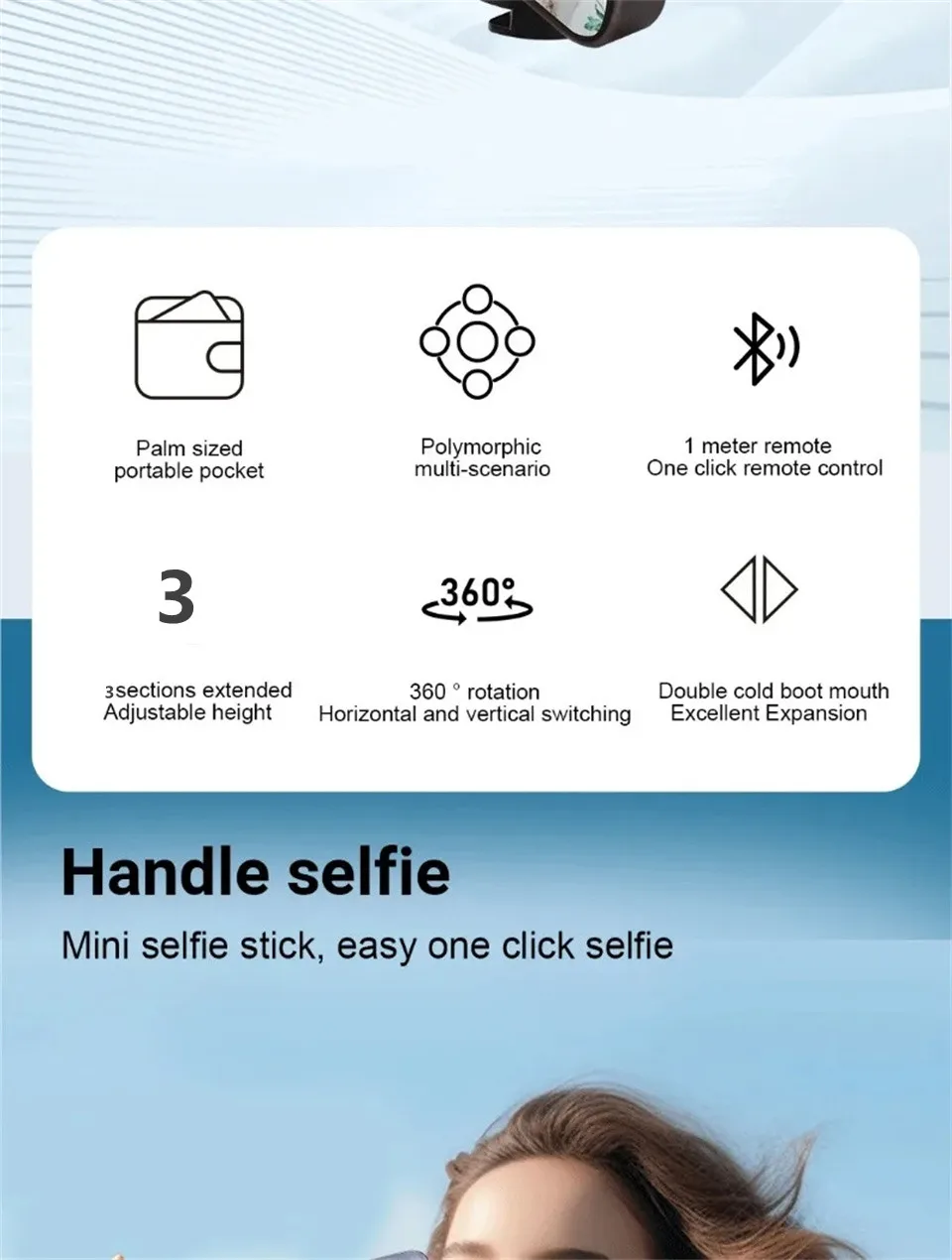 FANGTUOSI Mini palo de Selfie soporte para tel&eacute;fono port&aacute;til ayuda de disparo dise&ntilde;o integrado vers&aacute;til control remoto Bluetooth para transmisiones en vivo