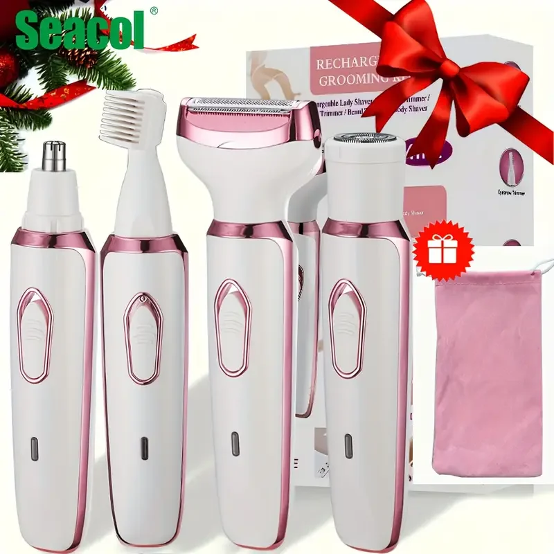 Dispositivo de depilaci&oacute;n el&eacute;ctrico 4 en 1 para mujer, conjunto de recortador de Afeitadora el&eacute;ctrica multifuncional para mujer, recortador de hilo de Bikini para mujer