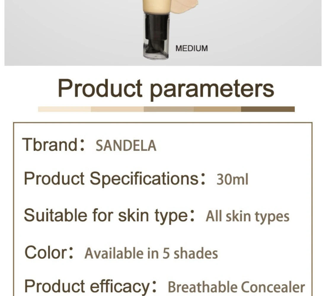 Sandela-base hidratante te&ntilde;ida, maquillaje l&iacute;quido, corrector de maquillaje facial, resistente al agua
