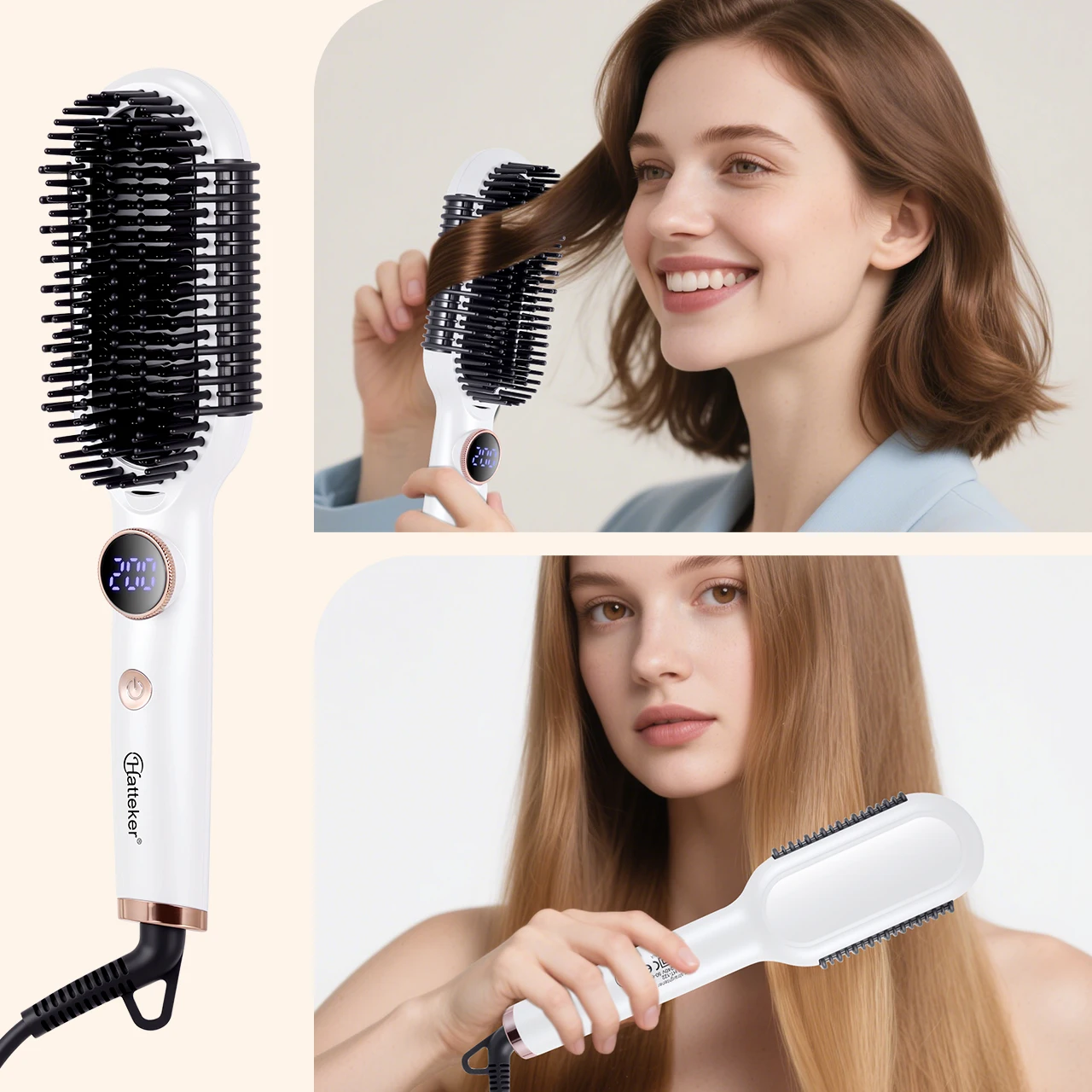 Hatteker-peine para peinar el cabello con m&uacute;ltiples ajustes, temperatura ajustable, volumizador, alisado/cepillo rizado, peine alisador de cabello
