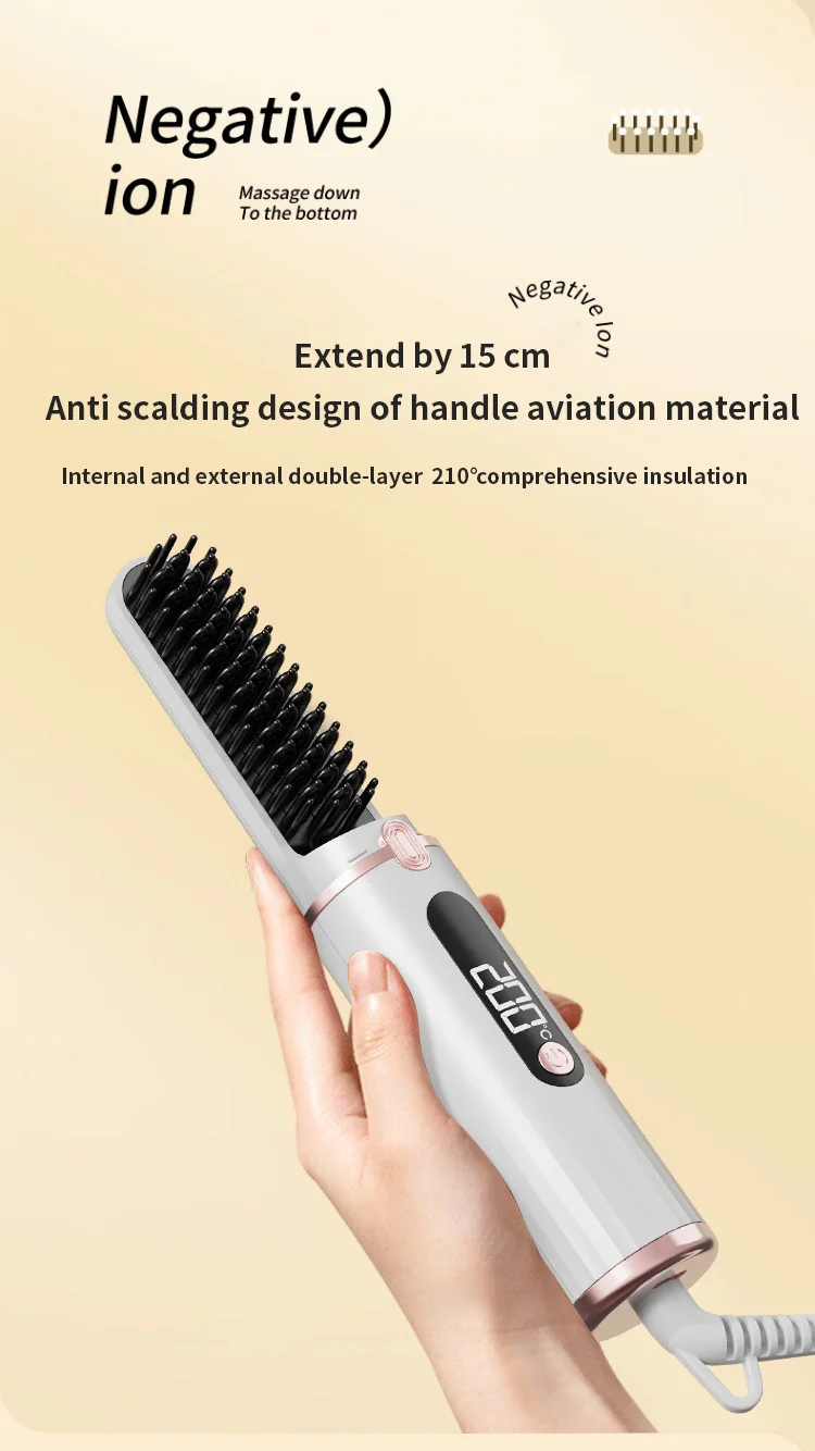 Nuevo cepillo alisador de cabello, 4 ajustes de temperatura, cepillo caliente calentado de cer&aacute;mica, peine alisador port&aacute;til, herramienta de estilismo de iones negativos