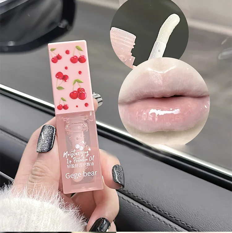 B&aacute;lsamo labial hidratante de cereza, juego de aceite para labios, oso Gege, labios suaves y calmantes, ligero, uso en invierno