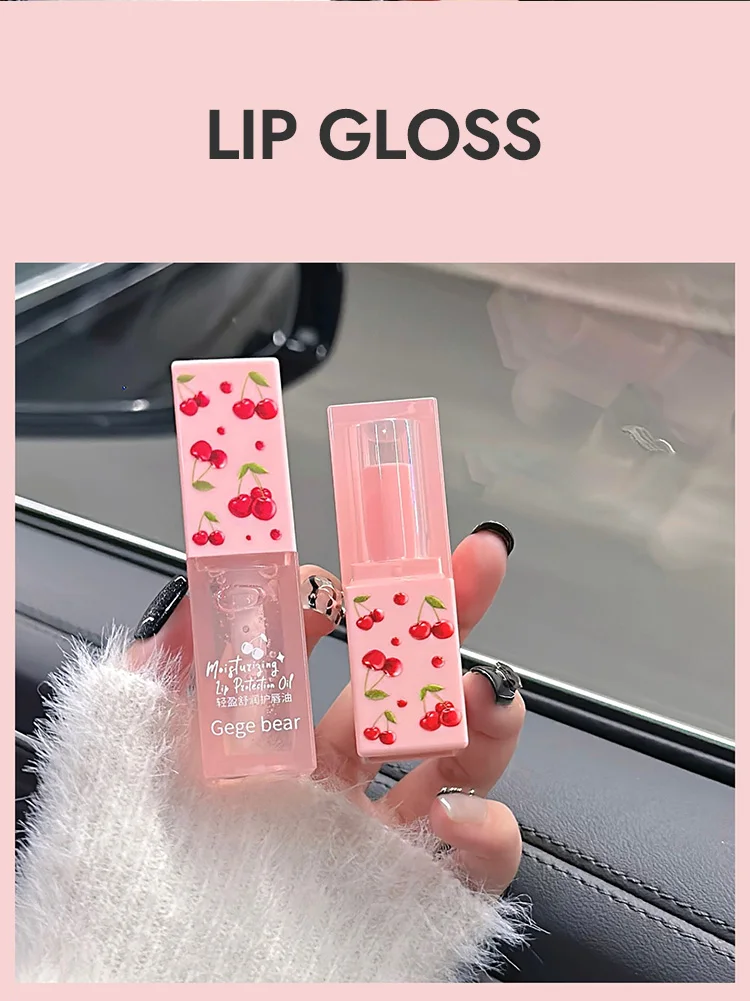 B&aacute;lsamo labial hidratante de cereza, juego de aceite para labios, oso Gege, labios suaves y calmantes, ligero, uso en invierno