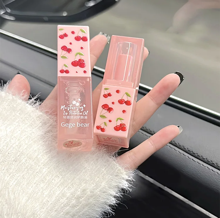 B&aacute;lsamo labial hidratante de cereza, juego de aceite para labios, oso Gege, labios suaves y calmantes, ligero, uso en invierno